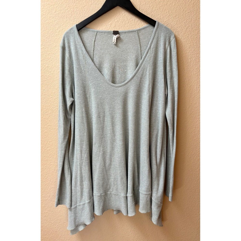 We The Free Free People Sage Green Thermal Scoop Neck Tunic Top Small Oversized